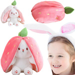 KRÓLIK - MASKOTKA KRÓLIK Z USZAMI PLUSZAK W JAJKU TRUSKAWKA MASKOTKA NIESPODZIANKA 25CM