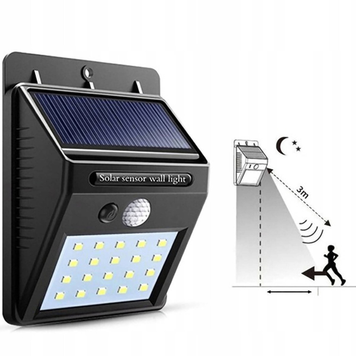 Lampa Solarna z Czujnikiem Ruchu i Zmierzchu 30LED Czujka Do Elewacji